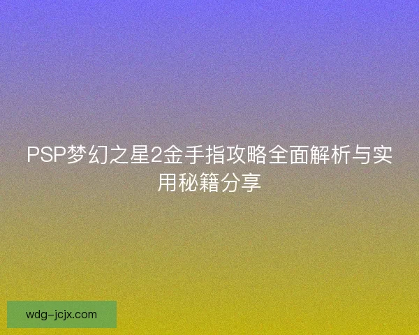 PSP梦幻之星2金手指攻略全面解析与实用秘籍分享